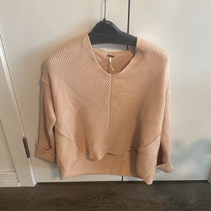 Free People cotton dusty pink knit v-neck sweater